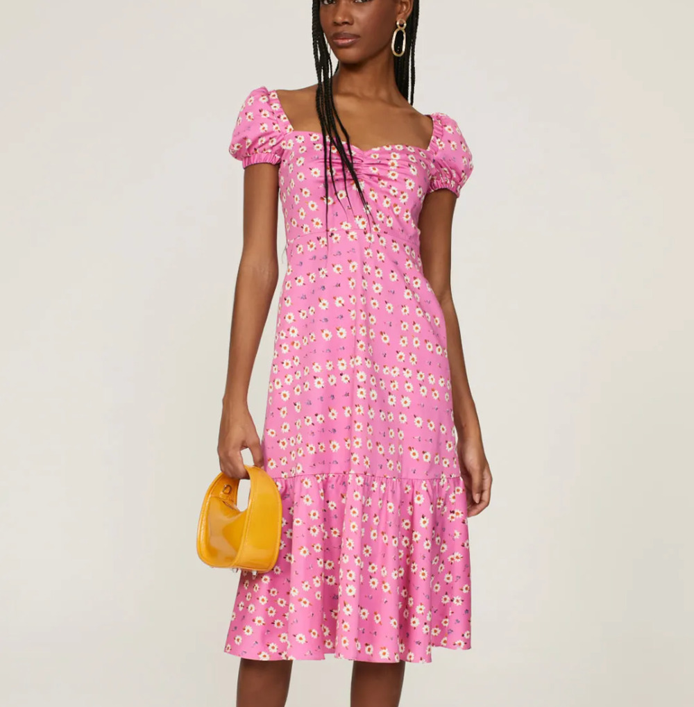 Autumn Adeigbo Pink Peasant Dress SIZE 12 Daisy Cotton Cottage USA Designer $525